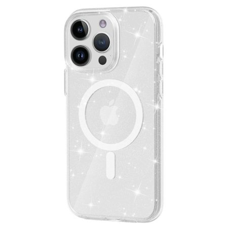 SKALO iPhone 15 Pro Max Glitter Magnetic Ring TPU Suojakuori - Valkoinen