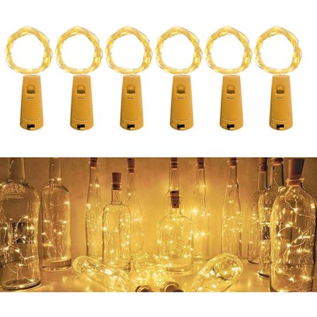 Flaskgirlang, [6-pack] 2m 20 LED för flaska, ljusslinga flaska