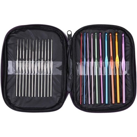 Sæt med 22 hæklenåle i aluminium og stål med organizer, hæklenåle, garnvævning, strikning, håndarbejdssæt, vævning, strikkeværktøj, hobby