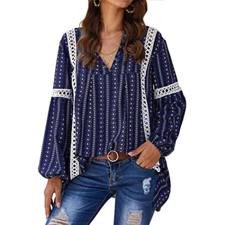Dam V-ringad T-shirt Med Print