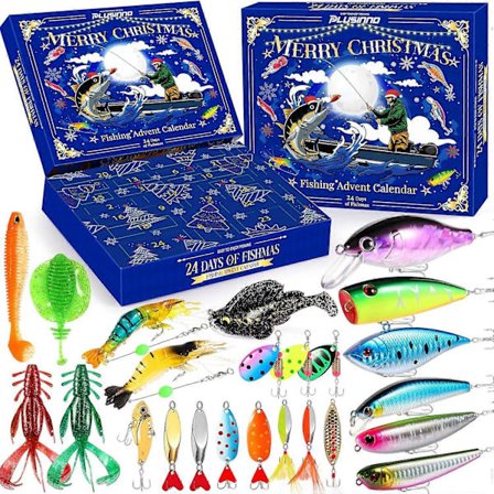 Julekalender Fiskeri Jule Nedtælling - 24 Dages Fiskelokker Sæt til Fisker Voksen Mænd Teenagedrenge - 2025 Juleoverraskelsesgave