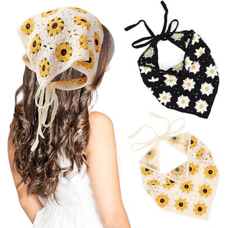 2 stk. Blomstrete heklede pannebånd hårbånd for kvinner, strikkede hårskjerf heklede hårbånd Daisy hodeskjerf Vintage hårhårklede for kvinner jenter