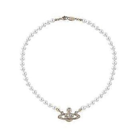 Rhinestone Faux Planet Perlehalskæde Smykker Gaver Til Mor, Falsk Perlekrave Vedhæng En Halskæde Dame Herre (Guld)