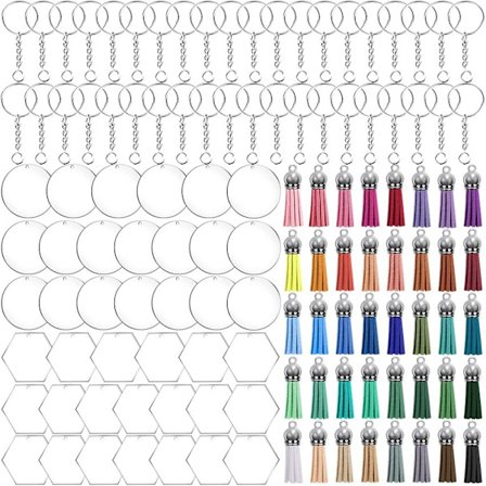 160 kpl akryyliavaimenperän aihiot askarteluhapsusetti, DIY-avaimenperälle