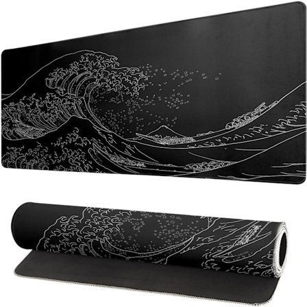 Japansk havbølge stor musematte, Anime Black Game, Utvidet Kanagawa Matte Skrivebordsmatte, 3 mm tykk lang sklisikker gummibase musematte, 80 x 30 cm