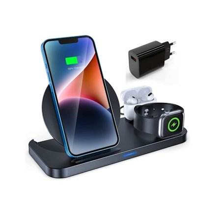 Trådlös laddare 3-i-1 Qi-certifierad snabb trådlös laddningsstation kompatibel med iPhone Apple Watch och Airpods