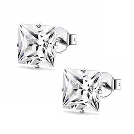 2-pack firkantet krystallpiercing Earring Silver 6mm