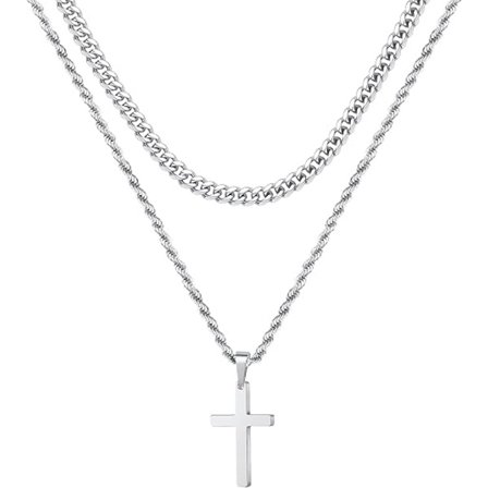 Halskæde med kors til mænd, guld, sort og sølv, rustfrit stål, enkelt smykke, gave, korshalskæde til mænd