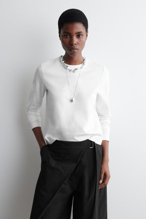 COS Women's Clean Cut Regular Long Sleeve T-Shirt in White