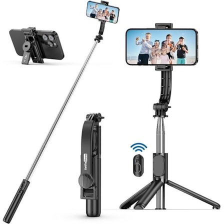 (Sort) Selfie Stick, 3-i-1 Selfie Stick, Udtrækkelig Selfie Stick, Justerbar Monopod med Aftagelig Fjernbetjening til iPhone