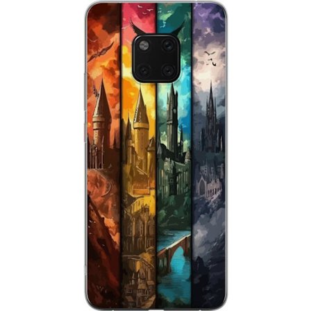 Kompatibelt Mobildeksel til Huawei Huawei Mate 20 Pro Fire magiske slott i forskjellige elementfarger, episk fantasikunst med ild vann luft og mørke