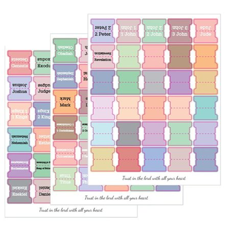 3 ark (90 stk.) Bibel-faner Stor skrift og letlæselig bibel J