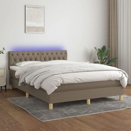 Maison Exclusive - Seng med lamelbund og LED-madras i taupe 140x190 cm Stof