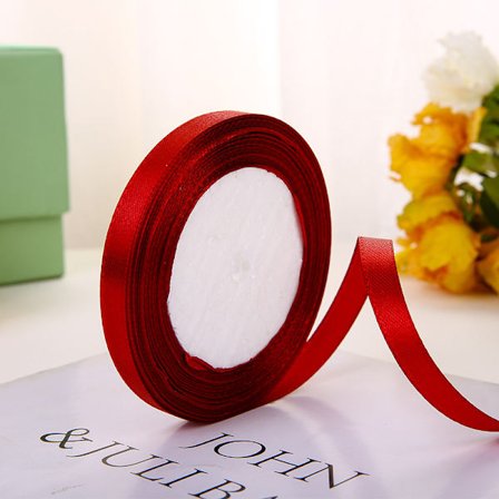 Vinrød Satinsløjfe 22m, Dekoration til Bryllup, Fest og Gaveindpakning, Rosette, Polyester