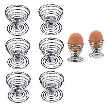 6 stk. æggebægre i rustfrit stål, æggetwister, spiral, køkken, morgenmad, hårdkogt holder, fjederæggebæger, grill, æggebakke/æggebakke