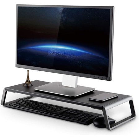 Multi-enheds skærmstander med en robust 50,8 x 24 cm platform og pladsbesparende metalben med opbevaring.