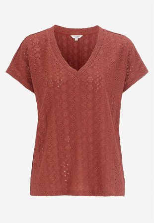 Cellbes of Sweden - Jerseytop med hulbroderi i rust til damer i størrelse 54/56