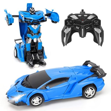 Fjernstyrt bil, Transformer Robot Rc Biler Til Barn Leker, 2.4ghz 1:18 Skala Racing Bil Med En-knapps Deformasjon, 360drifting Blå