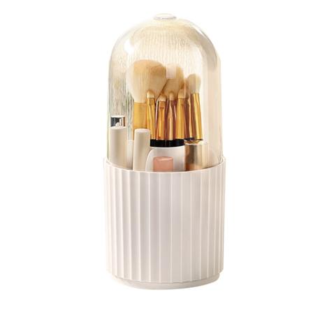 Makeupbørsteholder Støvforebyggelse 360 grader Roterbar Stor kapacitet 5 rum Makeupopbevaringsboks til Home Stripes Type