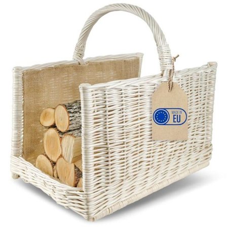 Kreativ Hjem Brænde Kurv Med Håndtag og Hvid Jute 50 x 34 x 50 cm