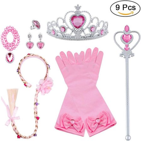 Prinsesse Elsas Kostymetilbehørssett for Barn, Inkluderer Flette, Diadem, Hansker og Tryllestav