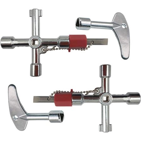 2 stk trekantnøkkel, 2 stk 4-veis sokkel verktøy rørlegger