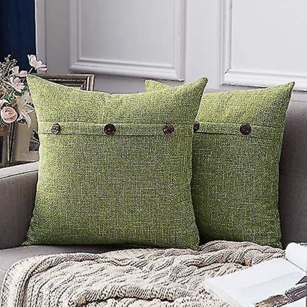 SZTXJ Set med 2 Dekorativa Linne Kuddfodral Trippelknapp Kuddfodral Vintage Lanthus Kuddfodral för Soffa Säng 18 x 18 tum 45 x 45 cm Grön