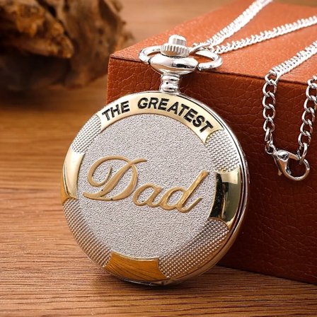 Vintage Silver Gyllene Lyx THE GREATEST DAD Kvarts Fickur Fob Kedja Halsband Herr Fars Dag Presenter Klocka Relogio De Bolso(FMY)