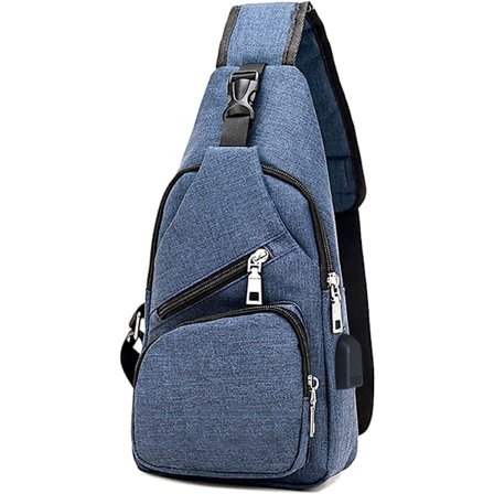 Sling Bag, Brystveske med USB-ladeport, Menn Kvinner Lett Tverrveske for Fotturer, Sykling, Reiser