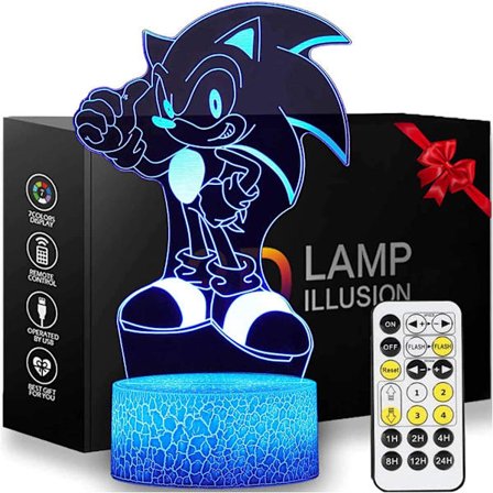 3D Illusion Sonic The Hedgehog Nattlampa, Anime Bordslampa