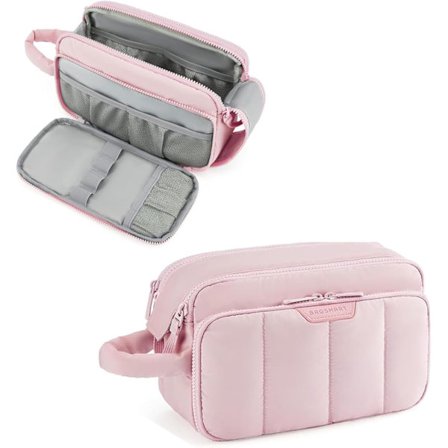 Rese Sminkväska Organizer, Puffig Sminkväska, Kosmetik Organizer Fodral för Researtiklar Toalettartiklar Tillbehör Flaskor, Borstar (Rosa)