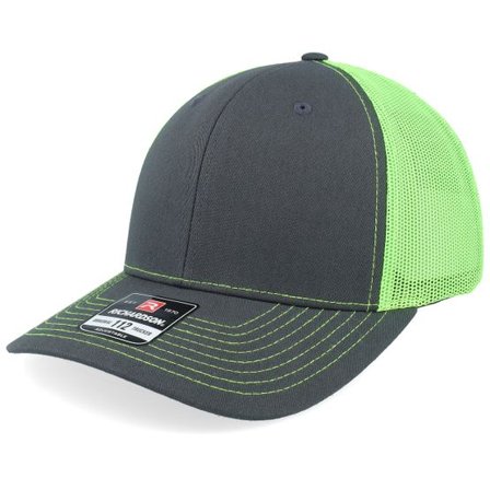 Richardson - Grå trucker Keps - 112 Split Charcoal/Neon Green Trucker @ Hatstore