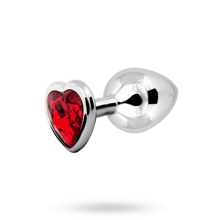 Vuxen: Loving Heart Medium Plug - Silver/Red