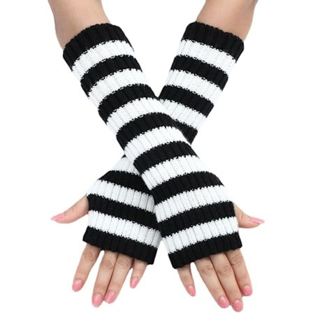 1 par stripete armuvarmere Lange fingerløse strikkede hansker Punk Gothic Alt Emo Scene Kule vinterarmer Grunge Acc