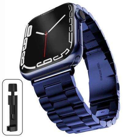 Metallrem för Apple Watch Ultra 49mm 8 7 45mm 41mm Rostfritt stål Smartwatch Armband för iWatch 6 5 4 SE 44mm 42mm 38 40mm Blue