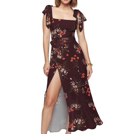 Printed ficka Casual Vintage spets upp split strandkjol