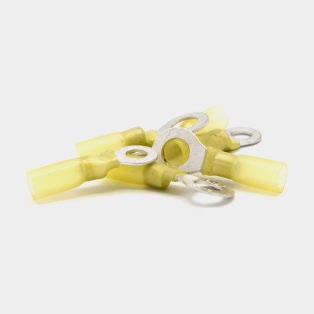Terminales de anillo con tubo termorretráctil adhesivo Oceanflex, Ø6.4 mm, para cable 4 - 6 mm², paquete de 100, Amarillo