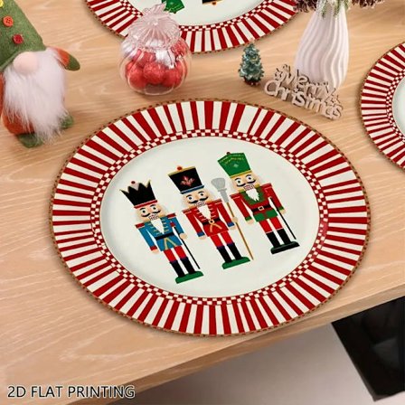 4-delt jule-nøddeknækker stribede runde dækkeservietter til festlig borddækning, køkkenbordsplacering, jule-dækkeservietter, runde bordskånere