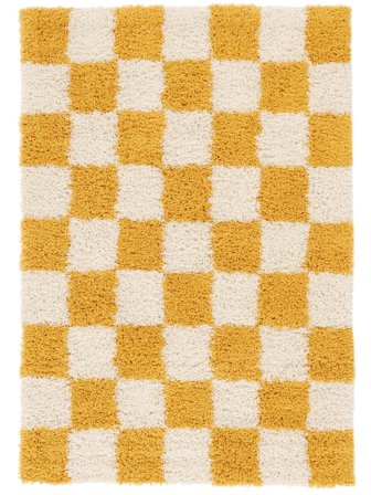 Shaggy Rug Checkered Chessie Yellow/Off White Small Oeko-Tex