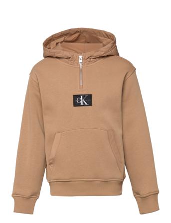 Quilted Mix Media Hoodie Hoodie Trøje Beige Calvin Klein