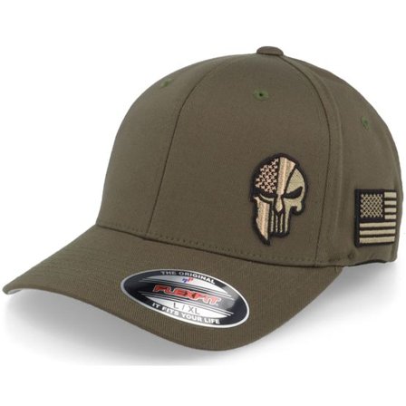 Army Head - Grön flexfit Keps - Army Skull USA Olive Flexfit @ Hatstore