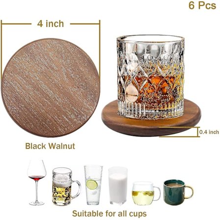 Træ Underkopper til Drikkevarer - Sæt af 6 med Holder, 4 Tommer