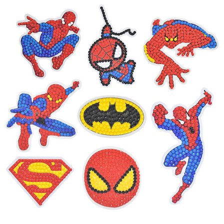 8 kpl/setti Spiderman Batman Superman Timanttimaalaus Tarrasetti Lapsille, DIY 5D Super Sankari Timanttitaide Mosaiikki Tarrat Numeroilla Setit