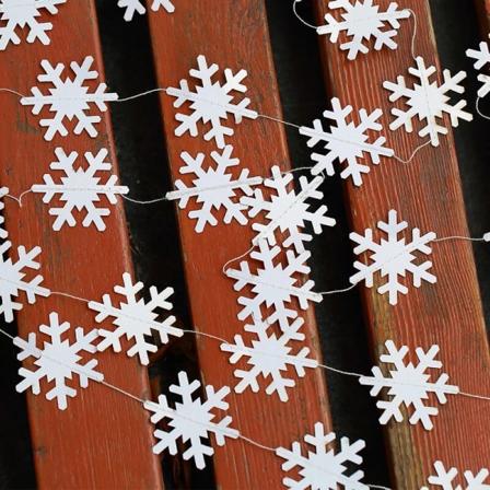 4M Snöflinga Form Papper Garland Banner Bunting Frozen Fest Jul Snöflingor Hängande dekoration Vinterfest White