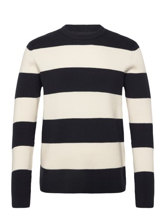 Lindbergh Rib Knitted Block Stripe O-Neck Kni - Black - XXL