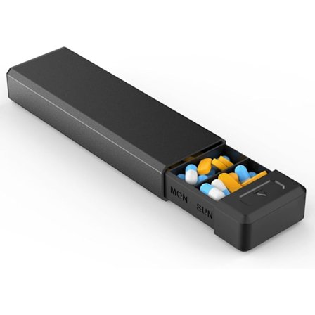 Pilleæske med Aluminiums Skal med Kapacitet til En Uge, Bærbar Medicinopbevaringsæske med 7 Rum til at Opbevare Vitaminer, Medicin og Kosttilskud