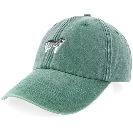 Iconic - Grön unconstructed Keps - Siberian Husky Dog Vintage Washed Bottle Green Dad Cap @ Hatstore