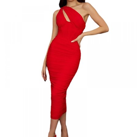 Kjole Sexet Skrå Skulder Hul Wrap Hofte Kjole (Rød M)