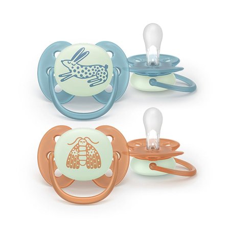 Philips Avent Ultra Soft Nat Sut - Lyser i Mørket 2-Pak Blå/Orange +18 m, Børn & Forældre, Sutter, Silikonesutter