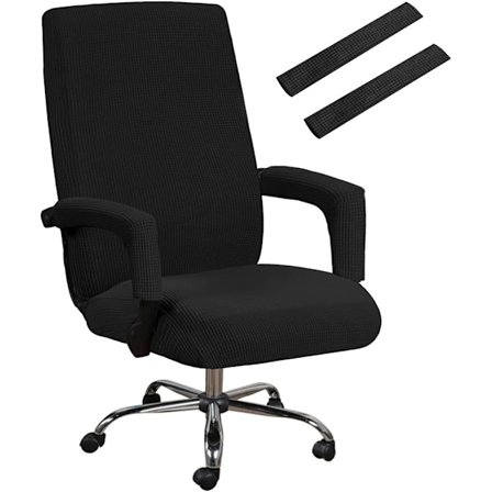 Kontorsstol med hög ryggstöd, överdrag med armstödsöverdrag i polyester, tvättbart överdrag för universellt snurrstolsskydd, svart